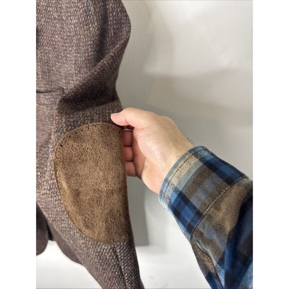 Harris Tweed Brown Wool Sport Coat Suede Elbow Patches Men’s 44R Scottish - Picture 2 of 10